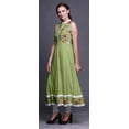 thumbnail image 3 of Bimba Light Green2 Stripe Anarkali Dress Mandarin Collar Sleeveless Kurtis for Women Print Maxi Dress Large, 3 of 6