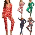 thumbnail image 2 of Christmas Onesies Pajamas For Women One Piece Pajamas V Neck Bodycon Jumpsuit Bodysuit Sleepwear, 2 of 7