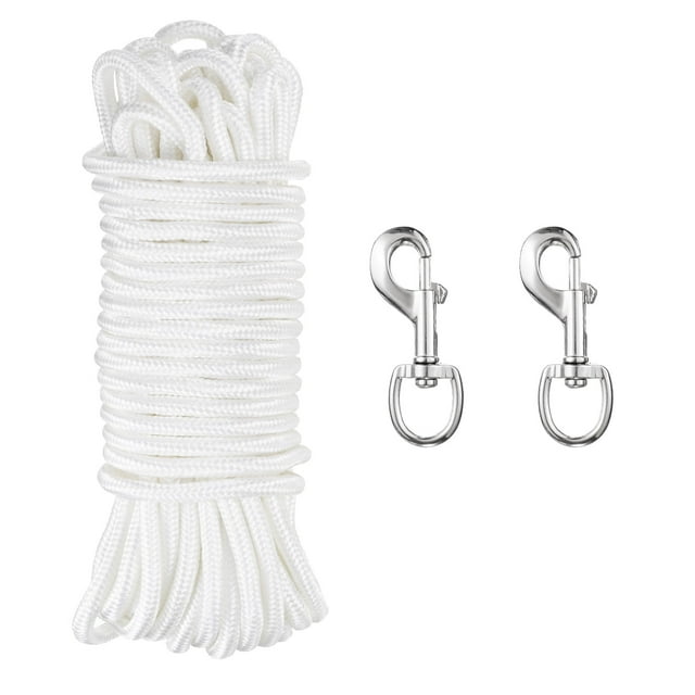 50Ft Flag Pole Halyards Rope 5/16" Thick with 4 Pcs Zinc Alloy Swivel Flagpoles Clips (Silver)