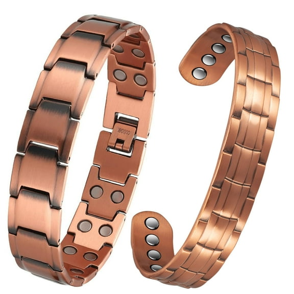 Wollet Magnetic Copper Bracelets Bangle for Men, Set of 2