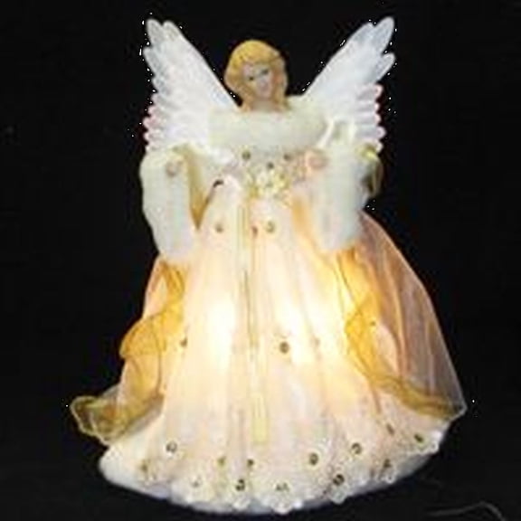 Kurt Adler 14-inch Ivory and Gold Fiber Optic Animated Angel Treetop