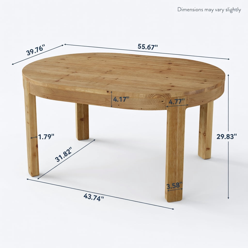 Hommoo 55 Inch Oval Solid Wood Dining Table for 4-6 People, Rustic Farmhouse Kitchen Table, Natural