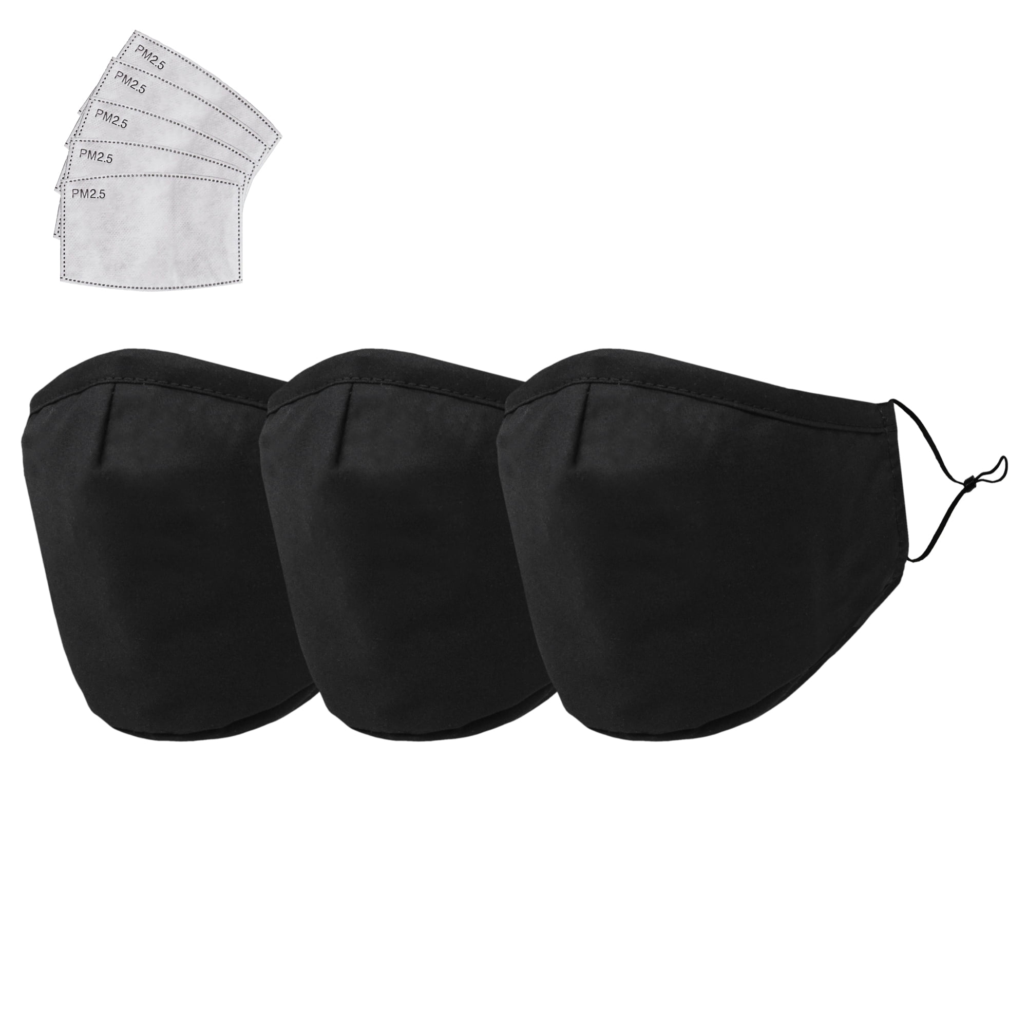 Soft Breathable 2 layers Black Fabric Face Mask with Mesh Liner/Filter Pocket 