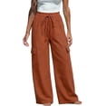 thumbnail image 2 of Women's Pants Womens Plus Size Pants Women's Pants Wide Leg Pant Drawstring Casual Corgo Trousers With Pockets Orange Xxl, 2 of 5