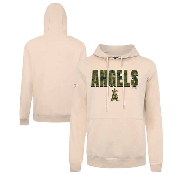 Men's Levelwear Khaki Los Angeles Angels Podium Protect Pullover Hoodie