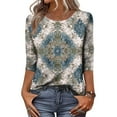 thumbnail image 2 of CCRFTGI 3/4 Length Sleeve Womens Tops Casual Crew Neck Tunic Tops Fashion Vintage Floral Print T Shirts Cute Fall 2025 Tops White S, 2 of 6