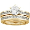 3.5 Carat T.G.W. Round CZ 18kt Gold-Plated Wedding Set