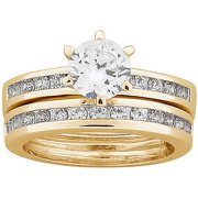 3.5 Carat T.G.W. Round CZ 18kt Gold-Plated Wedding Set