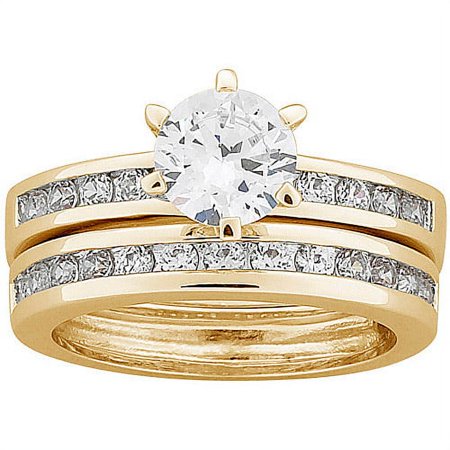 3.5 Carat T.G.W. Round CZ 18kt Gold-Plated Wedding Set