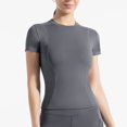 thumbnail image 3 of Paiwinds Women's Round Neck Short Sleeve Sports Top, Solid Color Casual T-Shirt, Comfortable Nylon Spandex Blend for Workout Activewear, Lightweight Breathable Fitness Shirt for Summer Exercise, 3 of 3