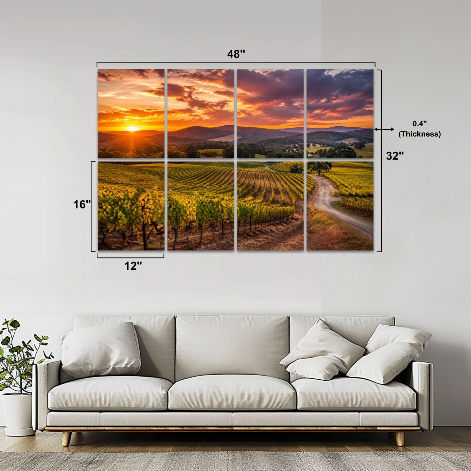 8 Pack Art Acoustic Panels Sound Absorbing Vineyard Sunset Decorative Soundproof Wall Panels Self Adhesive for Nursery Game Room Bedroom 48"x32"