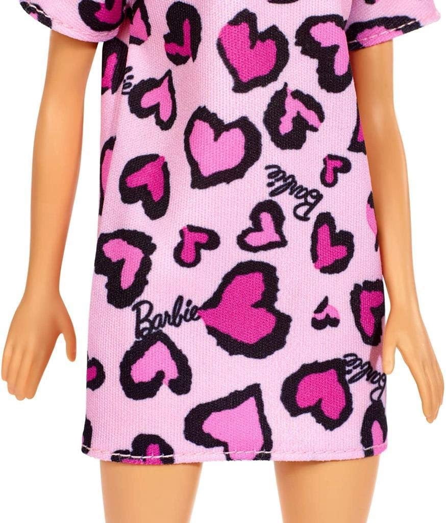 Barbie Doll, Blonde, Wearing Pink Heart-Print Dress And Shoes