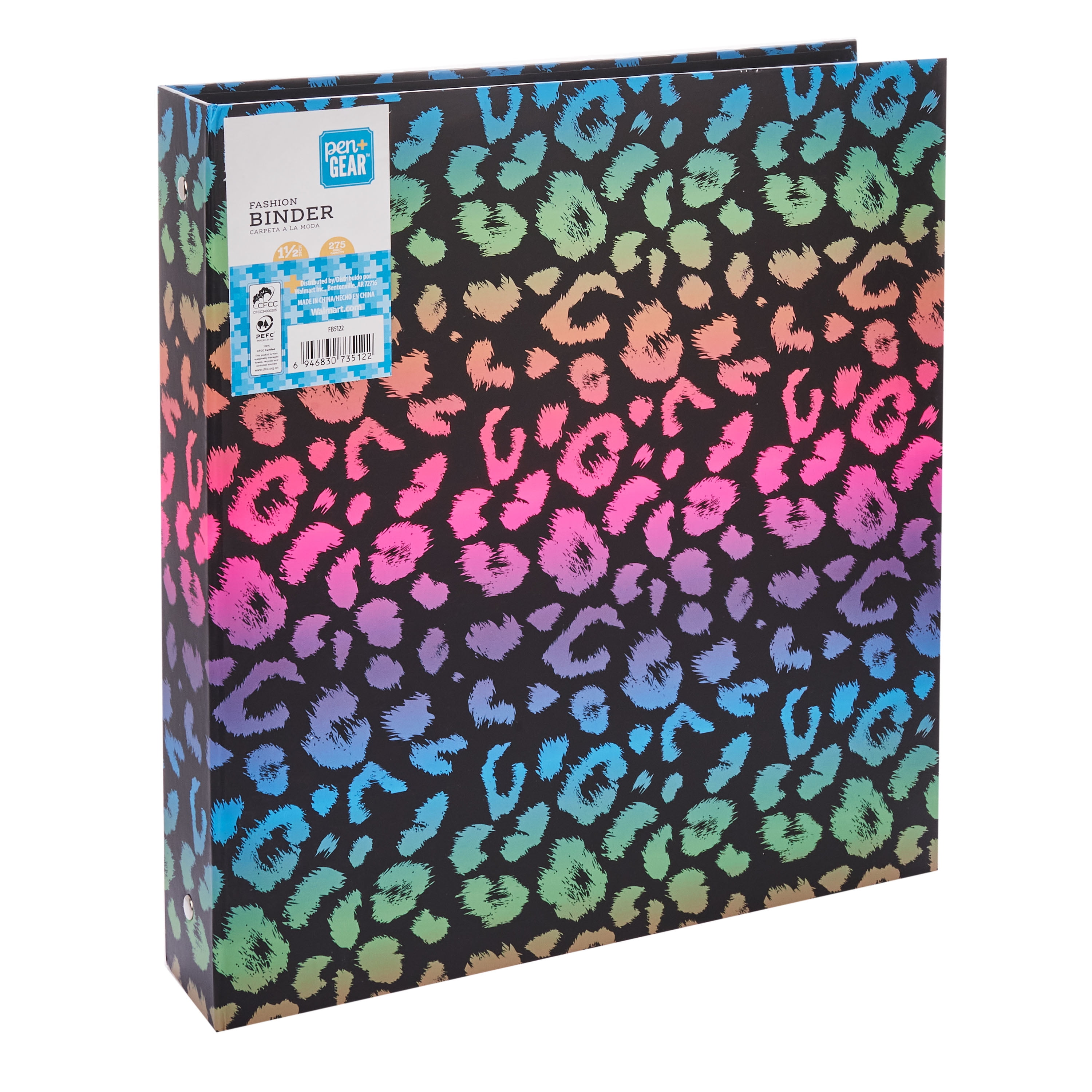 【C14389】.banbanshi/-Remind- Pen + Gear Rainbow Leopard Binder, 3-Ring, 1.5