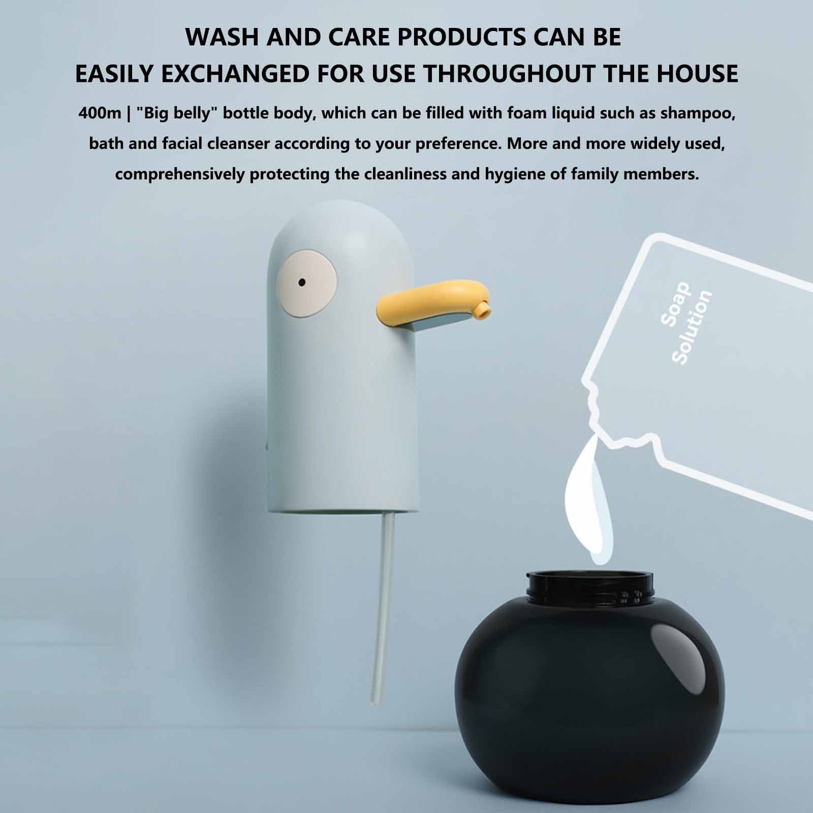 Automatic Soap Dispenser Blue Duck Cute Touchless Design, Infrared Sensor 0.25 Second Foaming for Bathroom Kitchen, IPX4 Waterproof ABS Plastic 400ml Capacity Kids Hand Washing Encouragement