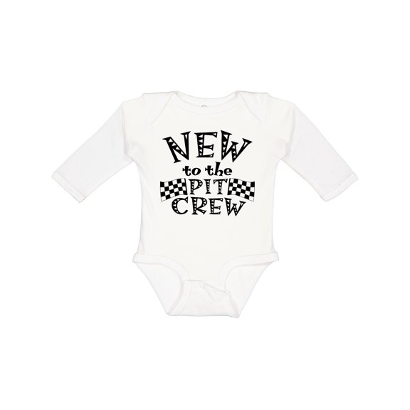 Inktastic New to the Pit Crew Racing Flags Boys or Girls Long Sleeve Baby Bodysuit