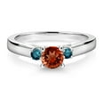 thumbnail image 2 of Gem Stone King 925 Sterling Silver Red Garnet and Blue Diamond 3-Stone Engagement Ring for Women (1.13 Cttw, Gemstone January Birthstone, Size 9), 2 of 4