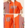thumbnail image 6 of MODA NOVA Big & Tall Men's Summer Hawaiian Stripe Patchwork Button Down Shirt Multicolor Orange 3XLT, 6 of 6