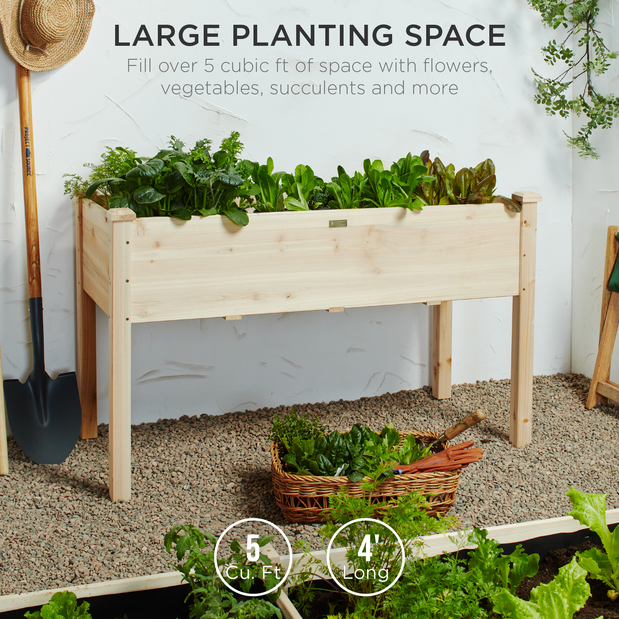 Best Choice Product 48x24x30in Raised Garden Bed, Elevated Wooden Planter for Yard w/ Foot Caps, Liner - Natural - image 3 of 8