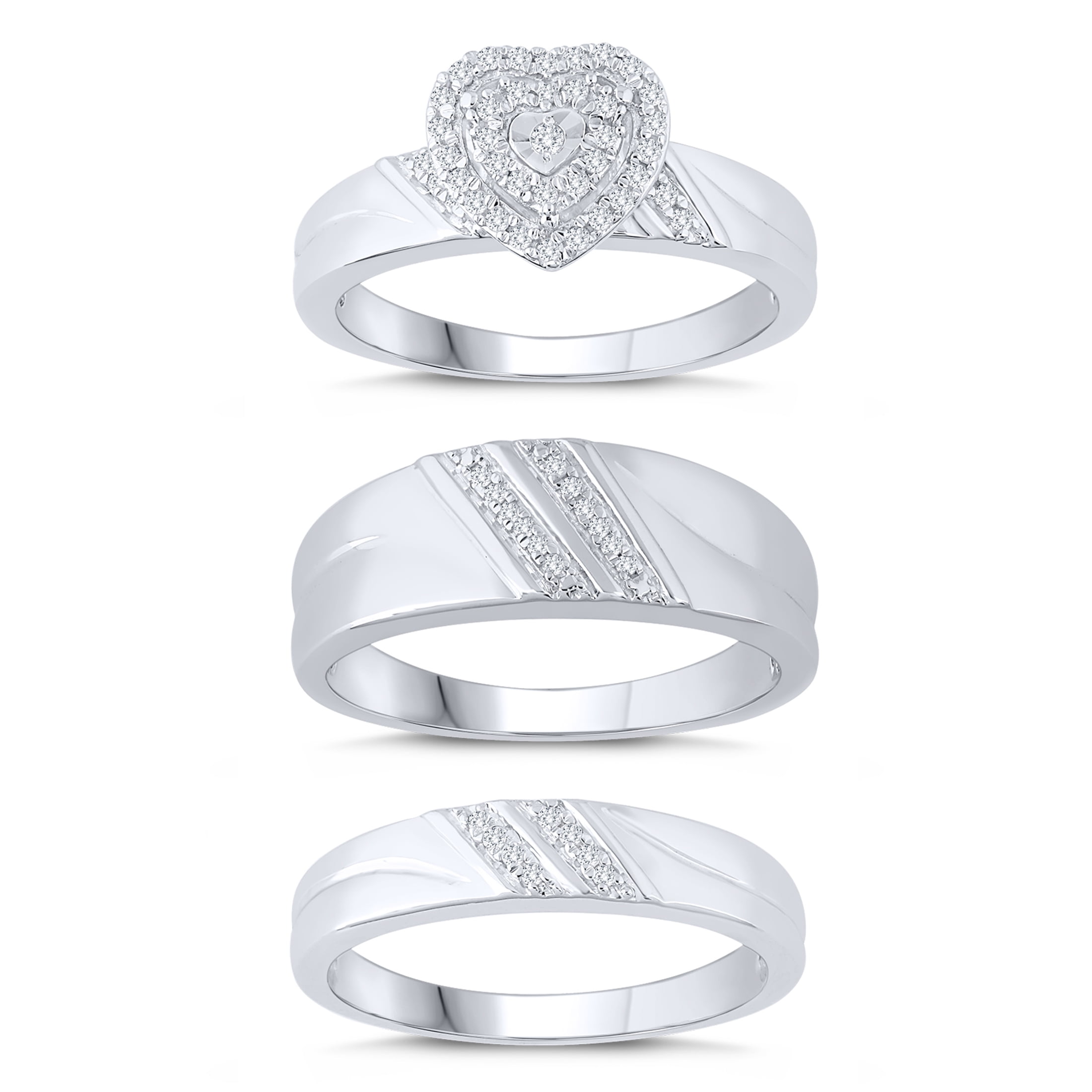 Sterling Silver 1/4 Ct.T.W. Diamond Engagement Ring Trio Set