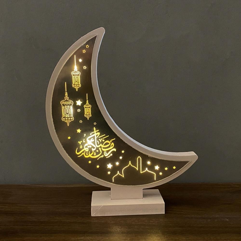 Muslim Islamic EID LED Night Lights Wooden Mubarak Ramadan Moon Lamp Table Decor 