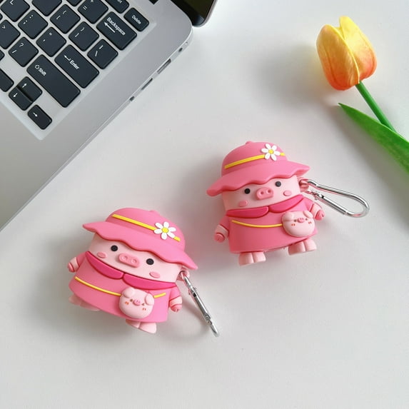 For Apple Airpods 3rd 2021/1/2/Pro Shockproof Cute 3D pink hat backpack piggy Case with pendant Cover