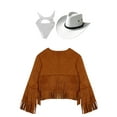 thumbnail image 2 of iiniim Girls Cowboy Cowgirl Halloween Costume Wild Western Sheriff Tassels Fringe Coat with Bandana Hat Outfits Brown&White 10, 2 of 7