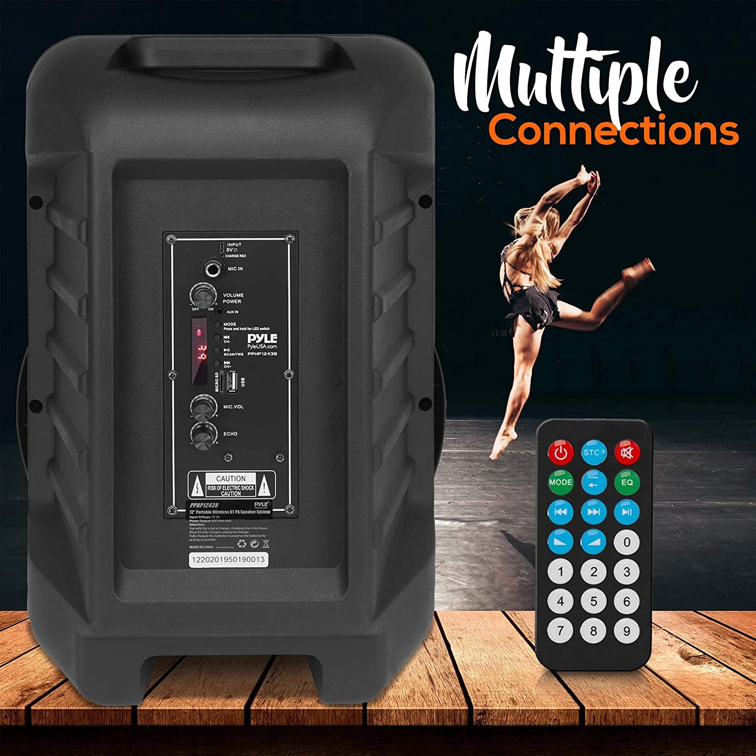 Pyle PPHP1243B - 12'' Portable PA Speaker System - Karaoke Speaker with Latest DJ LED Lights, USB/FM/BT/Aux/Remote Control/Mic Inputs, Built-in (800 Watt)