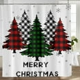 thumbnail image 3 of Merry Christmas Tree Shower Curtain Xmas Decor Buffalo Plaid Pine Trees in Snowflakes Bathroom Curtain Winter Decor 72x72 In, 3 of 7