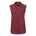 thumbnail image 5 of kamemir Women Casual Solid Sleeveless Turn Down Collar Pockets Buttons Shirt To(Red,L), 5 of 5