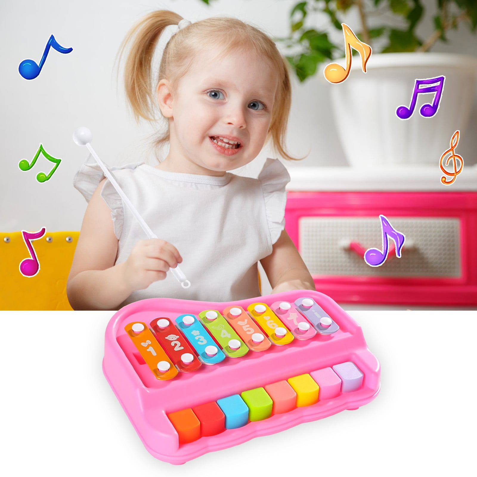 Piano Xilófono De Juguete Para Bebé – 8 Tonos Multicolor, Con Palos, Material ABS, Educativo Y Seguro (Azul)