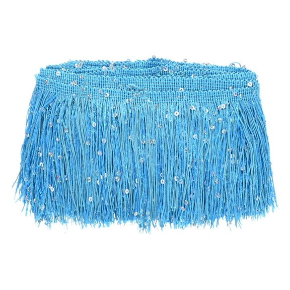 Uxcell 5 Yards Sequin Tassel Fringe Trim 4 in Sparkling Polyester Fringe Trim Ribbon for Latin Dress/DIY Crafts [Blue]