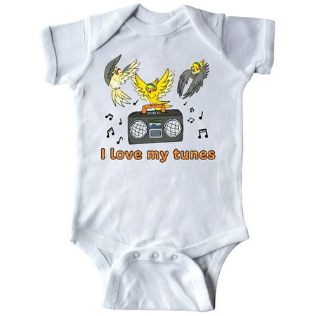 

Inktastic I Love My Tunes Dancing Cockatiels with Radio Gift Baby Boy or Baby Girl Bodysuit