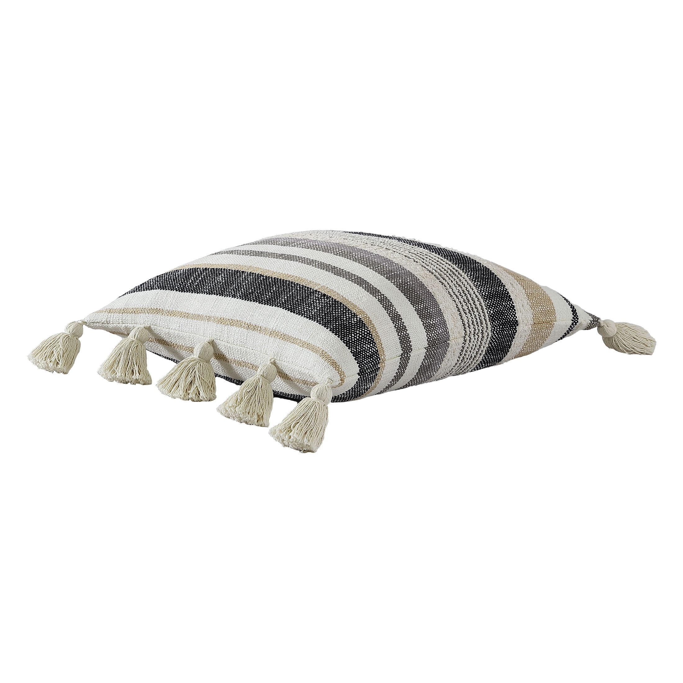 Better Homes & Gardens, Multi Stripes & Tassels Decorative Pillow, Square, 20" x 20", Neutral, 1 Piece