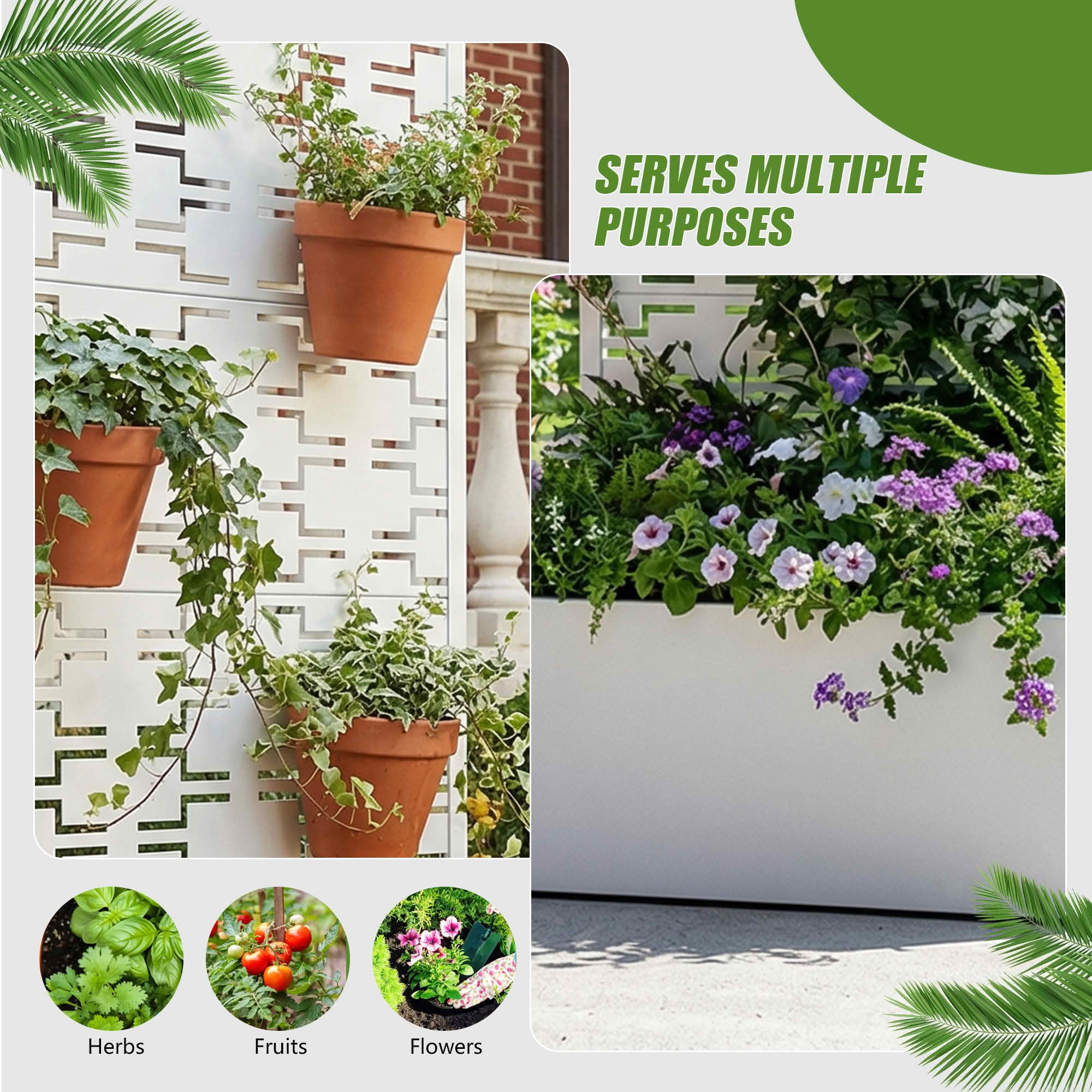 MAYEERTY 59X30" Metal Outdoor White Privacy Screen with Planter Box for Backyard & Garden, 4 Piece Set
