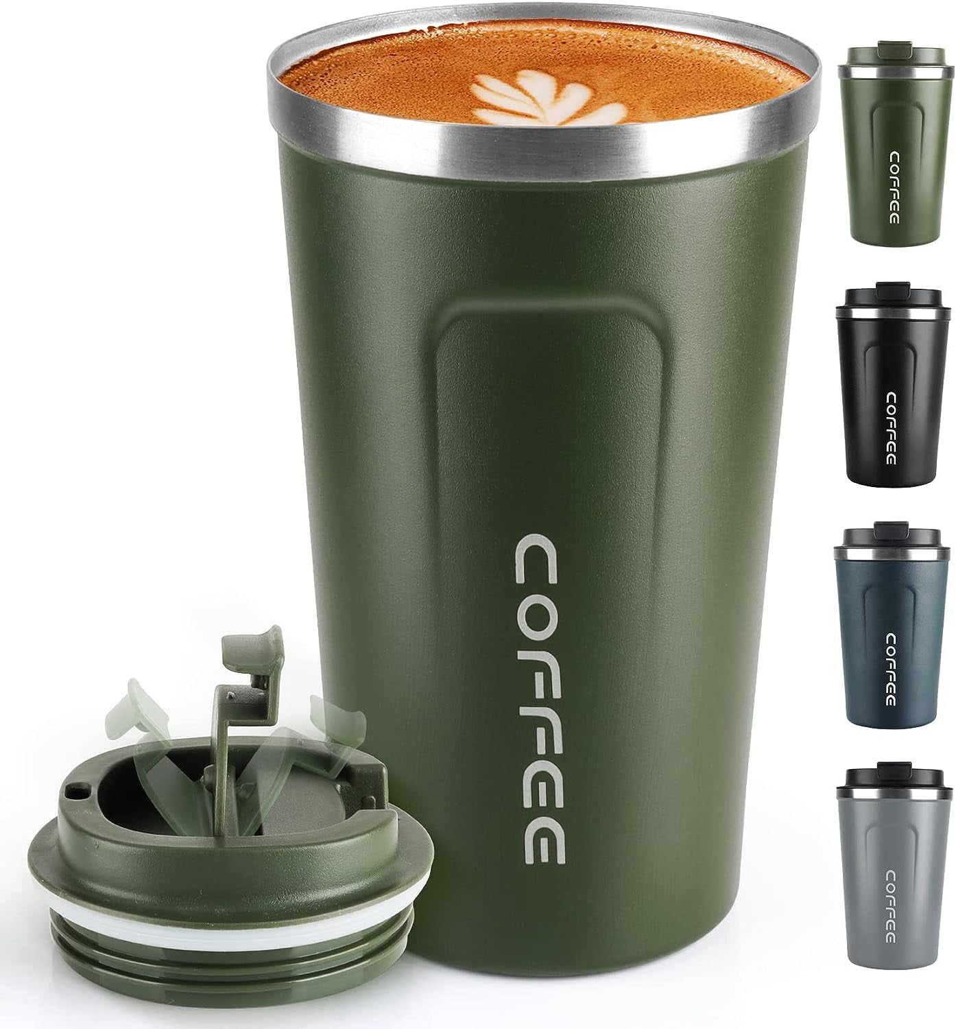 ROISDIYI 16 Oz Insulated Travel Coffee Mug - Stainless Steel Vacuum Tumbler With Spill-Proof Lid, Keeps Hot/Cold For 6 Hours, Fits Cup Holders