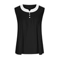thumbnail image 4 of Xdegoge Tank Top for Women V Neck Sleeveless Dressy Everyday Wear Going Out Loose Fit Solid Basic Contrast Trim Pleated Front Button Detail Lightweight Flowy Summer Tops, 4 of 9