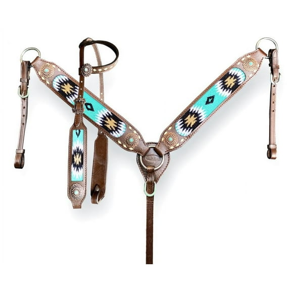 Showman Leather Headstall & Breast Collar Set w/ Wool Blanket Inlay & Buckstitch Trim
