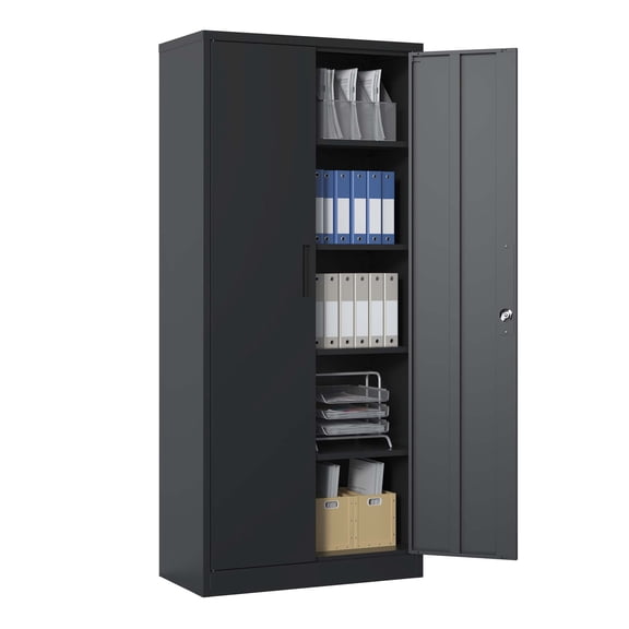 Lockable Metal Storage Cabinet with 2 Doors and 4 Adjustable Shelves,72"H Locking Garage Storage Cabinet with 2 Keys For Office,Garage,Home