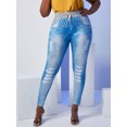 thumbnail image 5 of Rosegal Women's Marl Panel Combo 3D Print Plus Size Skinny Pants, 5 of 5