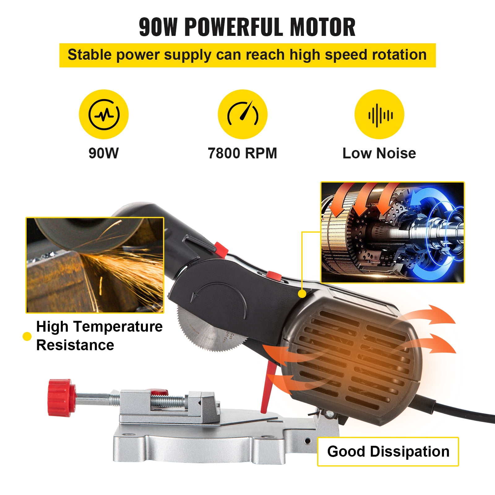 KFFKFF Compact Miter Chop Saw, Dual 2-5/16" Steel and Resin Blade with 1/2inch Cut Depth, 0-45° Tabletop Miter Saw for Copper, Aluminum, Wood, Zinc in Craft Projects