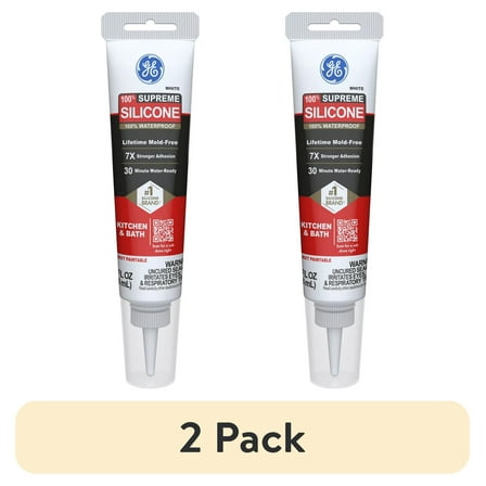 GE Supreme Silicone Kitchen & Bath Sealant, Pack of 1, White 2.8 fl oz Tube