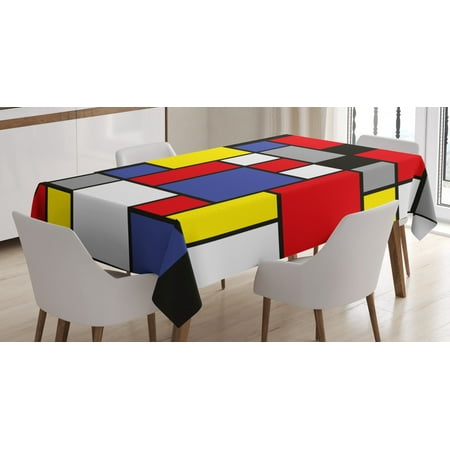 

Art Tablecloth Mondrianesque Pop Design with Colorful Squares Lively Colors Geometric Shapes Print Rectangular Table Cover for Dining Room Kitchen 52 X 70 Inches Multicolor by Ambesonne