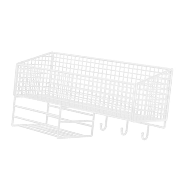 Cesta de pared colgante de alambre de metal resistente, organizador de cocina, cesta de almacenamiento rectangular S blanca con gancho