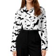 thumbnail image 5 of Delconic Womens Halloween Print Button Down Shirt Long Sleeve Casual Regular Fit Collared Blouse Pumpkin Pattern Top White 3XL, 5 of 7