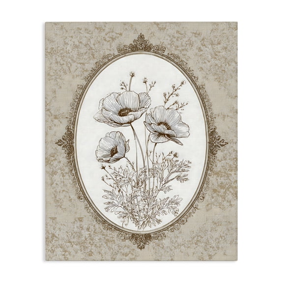 Stupell Industries Traditional Vintage Floral Sketch of Poppies Canvas Art, 16 x 20, by Ink Drop Loft