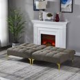 thumbnail image 4 of 71" Convertible Sofa Couch with Adjustable Backrest, Teddy Fabric Futon Loveseat Sofa Bed with a Pillow, Folding Recliner Futon Sofa with Gold Metal Legs for Living Room, Taupe, 4 of 7