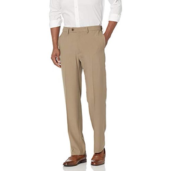 Haggar Men's Eclo Stria Expandable-Waist Plain-Front Dress Pant Taupe 40x34