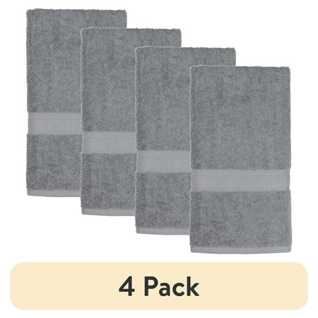 (4 pack) Mainstays Basic Hand Towel, Soft 100% Cotton and highly absorbent Hand Towel, Grey