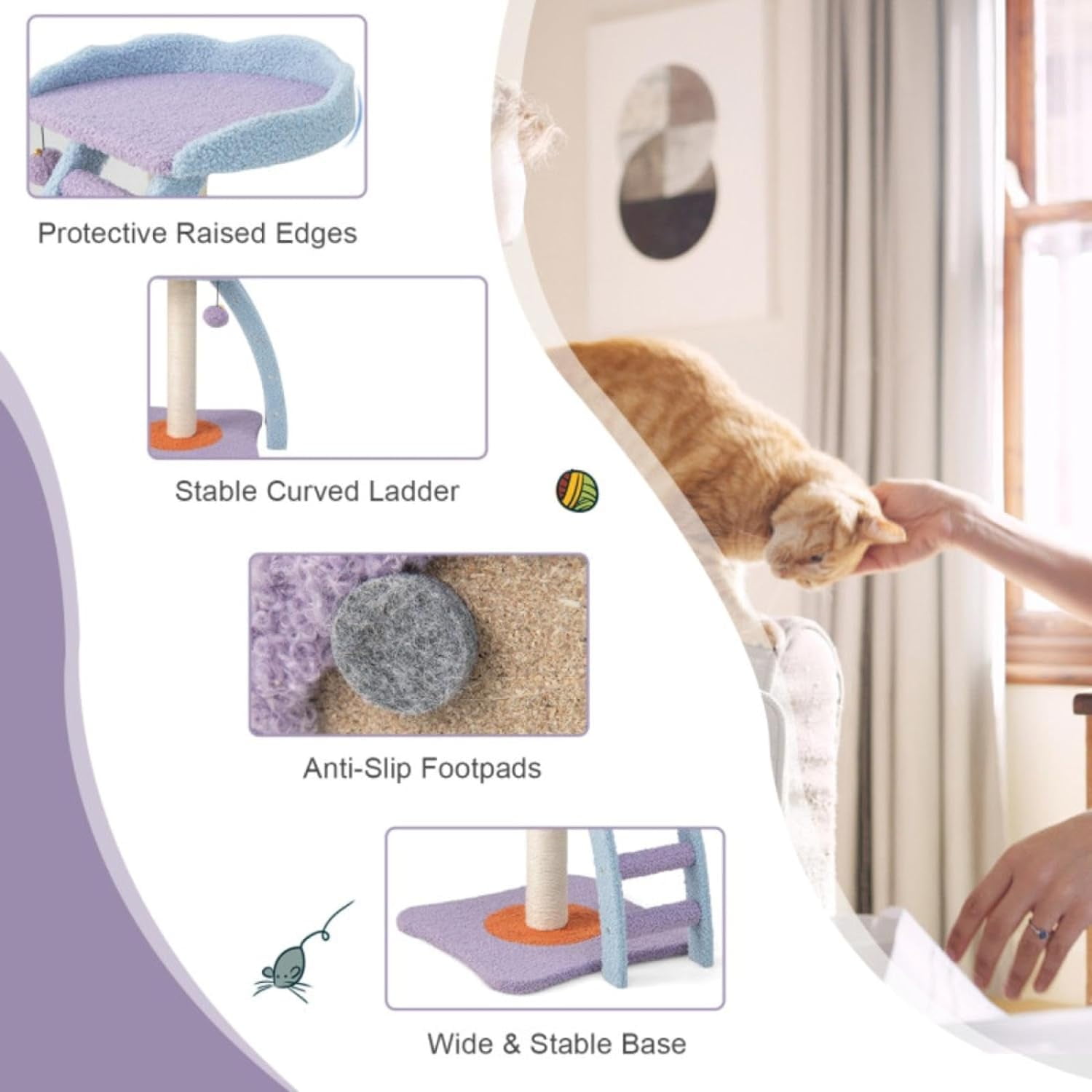 2 Storey cat Tree, cat Climbing Frame, Plush cat Tower with Ladder Shape