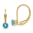 thumbnail image 1 of 14k Yellow Gold 4mm Round December Blue Topaz Leverback Earrings Drop Dangle Birthstone, 1 of 6